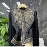 Silk Embroidered Shirt Women's 2023 Early Spring New Court Style Hollow-Out Shirt Socialite Temperament-Outfit