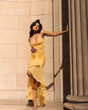 Yellow Ruffles Hem Strappy Midi Dress-Outfit