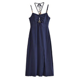 Esseeded Slinged Sling Dress 2025 Summer Sexy Show-Back High-Waist Side Open-Peking Fan Flute