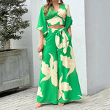 Toloer Women's V-Neck Lantern Sleeve Short Long Sleeve Top Wide Leg Pants Fashion Casual Suit
