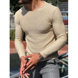 Toloer Men's Casual Round Neck Sweater Solid Color Slim Long Sleeve Knit Jumper Men's