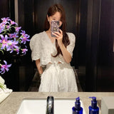 Toloer Chic Niche Temperament V Neck Hollow Lace Embroidered Jacket Women High Waist Pressure Pleated Skirt Two Sets Of Women-Outfit