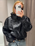 And Winter 2025 Fashion New Women's Pu Leather Jacket Jacket Locomotive Long-Sleeved Leather Coat