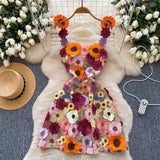 French Design Three-Dimensional Flower Net Embroidery To Recupers With A Sling A-Word Dress