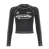 Toloer Hotgirl Function Wind Pit Strip Letter Print T-Shirt New Round Collar Slim Outside Wear Jacket Ins Tide-Outfit