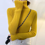 Women Pullover Turtleneck Sweater Autumn 2022 Long Sleeve Elastic Korean Simple Basic Jumper Pull Femme Solid Color Tops
