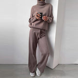 Turtleneck Tracksuit Suit Female Autumn Solid Casual Tops Pullovers Long Sleeve Long Pants Two Piece Sets Homewear