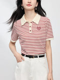 Toloer Striped Embroidery POLO Shirt 2025 Summer New Bing Color Reduction Women's Short-Sleeved