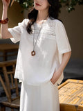 Toloer Dream Floating Heavy Industry Lace + Loose Short-Sleeved Collar Shirt Women's Top 25 Summer New Solid Loose Leisure