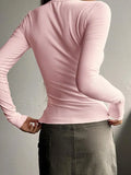 Solid Color Breasted V Neck Slim Long Sleeve Knit-Outfit