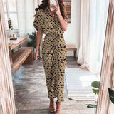 Toloer Women's Autumn New Short Sleeve Temperament Commuter High Waist Print Long