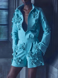 Toloer Spring New Fashion Temperament Three-Dimensional Flower Design Sense Closed Waist Show Thin Jumpsuit Shorts-Outfit