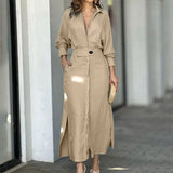 Toloer 2024 New Temperament Female Commuter Belt Solid Color Waist Long Sleeve Irregular Shirt Dress