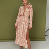 Toloer Women's Early Spring 2024 New Floral Dress Sexy Deep V Tie With Waist Side Slit Skirt-Outfit