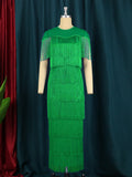 Mesh Splicing Tuxedo Round Collar Dress High Waist Repair Dinner Sexy Ass Skirt