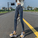 Toloer Female Autumn 2024 New Korean Version Slim Show Thin High Waist Two Buckle Elastic Small Feet Pencil Pants Tide-Outfit