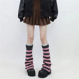 Toloer / Winter Jk Knit Calf Ash Stripe Horn Socks Set Y2k Millennium Hot Girl Pile Pile Socks Wool Warm Leg Set-Outfit