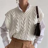 Ardm Fashion Twist Sweater Vest Pink V Collar Oversize Vintage Kintted Jumper Cross Lace Up White Femme Veste Chic Tops