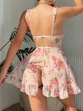 Pink Printed Mesh Night Dress Lingerie-Outfit