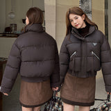 Pu Protein Skin Padded Coat Women's Short High Waist Coffee Ken Bean Wind Small 2024 New Winter Coat-Outfit