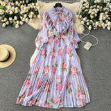 Women's Autumn Dress 2025 New Heavy Industry Pressed Long Printed Chiffon Dress Sweet Holiday
