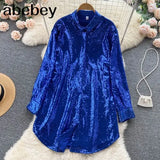 Blouse Shirts Long Sleeve Top Button Up Shirt Y2K Vintage Women Clothing Club Party Glitter Top Female Collared