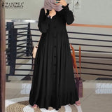 Casual Solid Puff Sleeve Ladies Kaftan Sundress ZANZEA Vintage Chiffon Dress Women 2023 Spring Ruffle Maxi Vestidos 618-0-Outfit