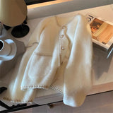 Small Scented Pearl Buckle Sweater Cardigan Women's Top Autumn And Winter White Soft Milk Marinade Knitted