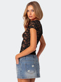 Toloer New Round Collar Lace Short Sleeve Women's Sexy Wind Hollow Out Slim Top Female Senior Sense-Outfit