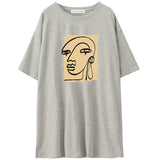 Abstract Character Printed T Shirt Women 2021 Summer New Vintage Harajuku 100% Cotton Tees Soft Casual Female