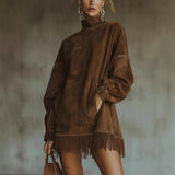 New High-Collar Velvet Retro Loose Pocket Tuxedo Long-Sleeved