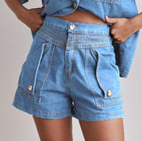 Summer Women's Casual Retro Loose Shirt Denim Shorts Set