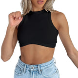 Toloer Women's New Women's Sexy Sleeveless Round Neck Rib Knit Vest Crop