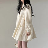 Solid Color Folded Loose Puff Sleeve Blouse-Outfit
