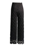 Toloer Temperament Round Piece Design Sense Tassel Hollow Out Embroidery High Waist Wide Leg Pants Spring 2024 New Straight Leg Pants-Outfit