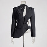 Niche Style Suit Women's Clothing 2025 Autumn And Winter New Asymmetrical Hollow Bare Waist Repair Small Suit Jacket