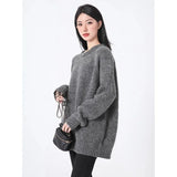Toloer Wind Dark Gray Sweater Women 2025 Autumn And Winter Yang Plush Warm High-End Sense Knitting Loose