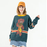 Cartoon Hello Pink Bear Embroidery Sweater Harajuku Retro Style Knitted Sweater Autumn And Winter Cotton Pullover