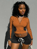 Has K24ST371 Women's Autumn New Sports Style Tight-Up Long-Sleeved Super Shorts Casual