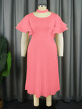 Casual Comfort Hollow Collar Folding Skirt Elegant Style Level Feel Horn Sleeve Dress Dress