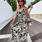 New Style Independent Station Hot-Selling Women's Dress High-Waist Printed Sling Dress With Large Pendulum-Outfit