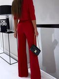 2 Pieces Sets Elegant T Shirts Half Sleeve And Wide Leg Pant Outfits Women Solid 2 Pant Sets For Women Casual Fashion-Outfit