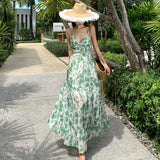 Toloer Photo Summer New Female French Print Sling Dress Show Thin Seaside Holiday