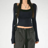 Slimming Shows Thin Spice Girls Fashion Two-Piece Blouse 2023 Pure Style Simple T-Shirt-Outfit
