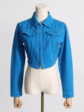 Toloer 2024 New High Waist Short Slim Denim Jacket Temperament Commuter Waist Show Thin Jacket Jacket Women's Clothing-Outfit