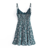 New Spring Women's Dress Retro Sling Printing Lotus Leaf Edge Slim Waist Lace Dress-Outfit