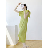 Folding Polo Collar Dress Women Loose Thin Fashion High Elegant Temperament Long