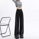 Toloer Together Color High Waist Wide Leg Jeans Female 2024 Spring And Autumn New Black Retro Summer Thin Straight Tube