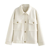 PUWD Casual Woman Beige Loose Knitted Fleece Shirt Coat 2021 Spring Fashion Ladies Oversized Outwear Female Oversized
