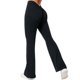 Toloer Hip Yoga V Waist Bell Bottom Pants Fitness Exercise Wide Leg Micro La High Waist Fast Drying Yoga Pants 43210-Outfit